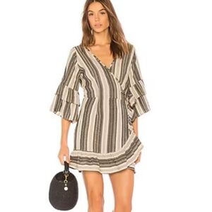 Cleobella Tehei Linen Wrap Mini Dress Black Tan L